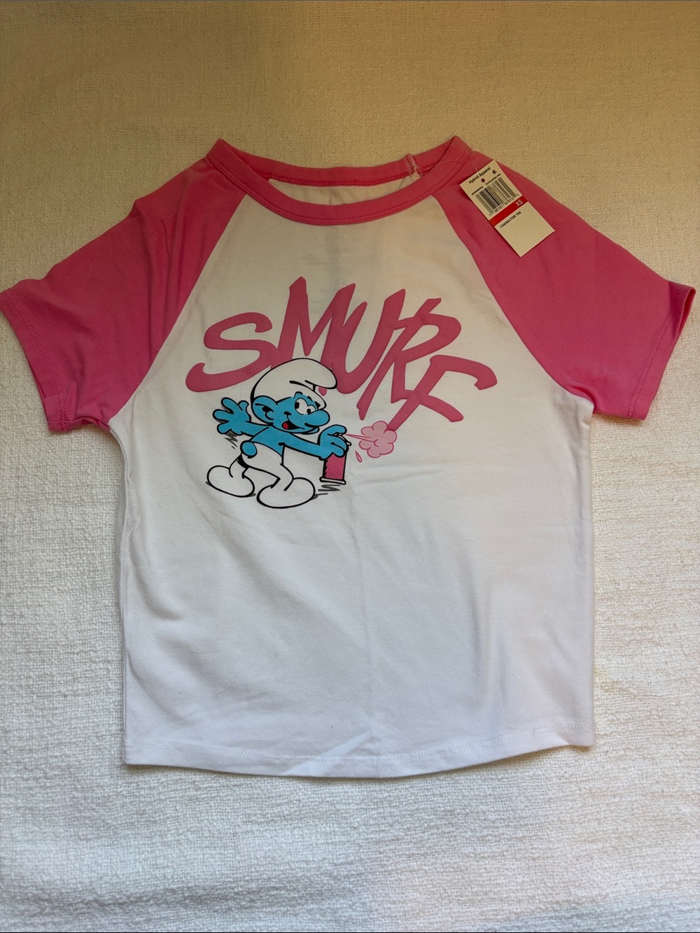 Smurf Graphic Raglan Tee - Pink & White